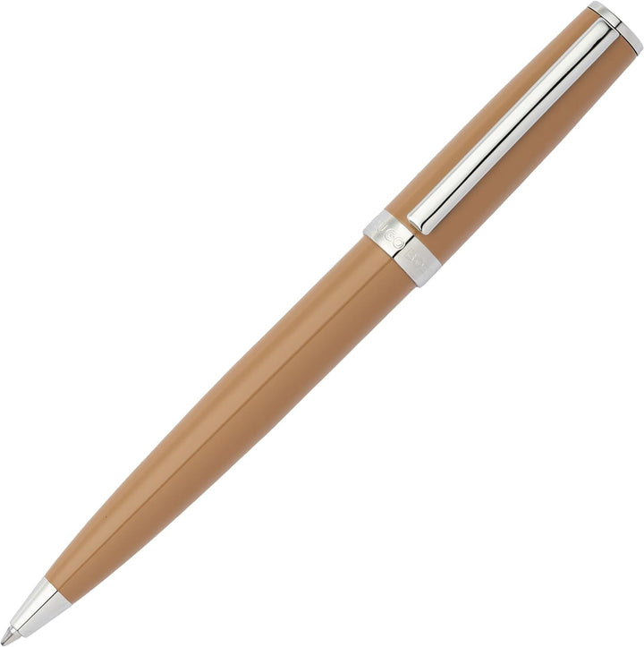 Hugo Boss Gear Icon Kugelschreiber aus Messing mit Chrome Beschichtung in der Farbe Camel, Masse: 13