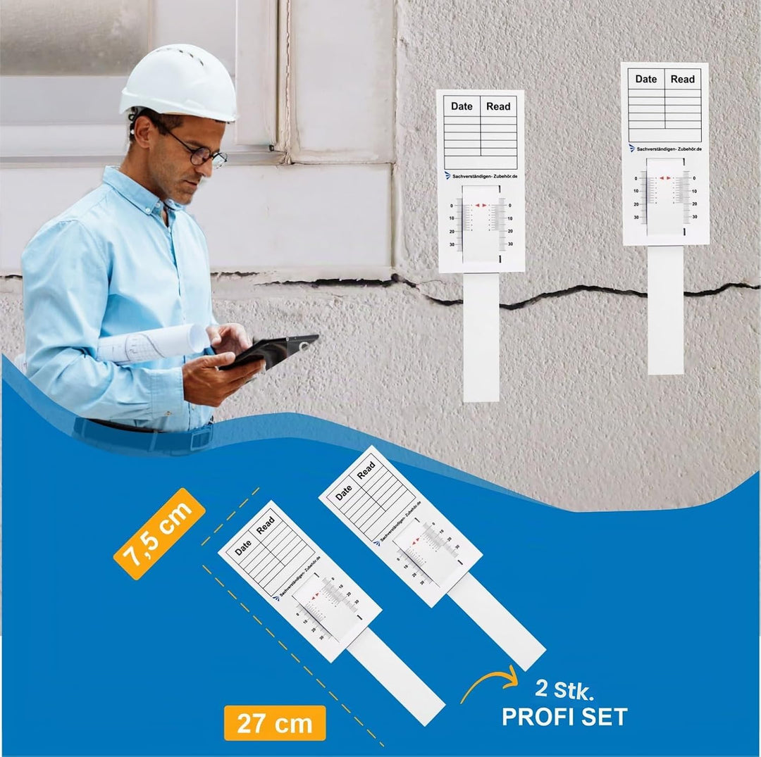 Sachverständigen-Zubehör® Rissmonitor als [Profi Messgerät] 2er Set | günstige Messlehre | Spaltmass