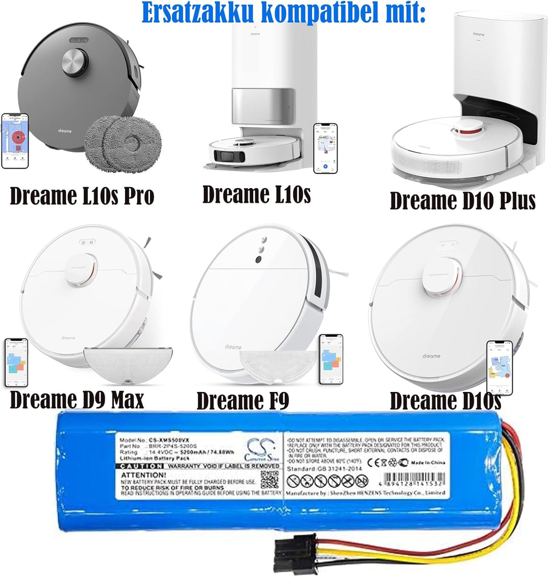 Akku für Dreame D9, D9 Max, D10, D10s, D10 Plus, F9 Cleaner, L10 Pro, L10 Pro Plus, Xiaomi Roborock