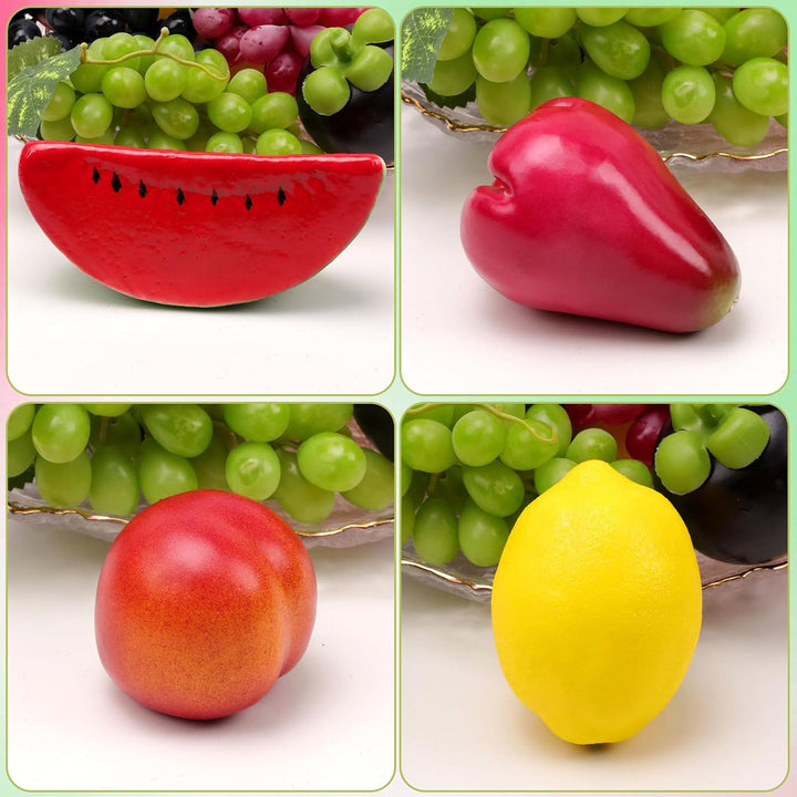 18pcs Künstliches Obst Plastik Obst Deko Künstlich Apfel Weintrauben Birne Erdbeere Deko Künstliche