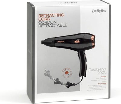 BaByliss Cordkeeper 2000 Ionic-Haartrockner D373E, einzigartige Kabeleinzugsfunktion Im Griff, 2000