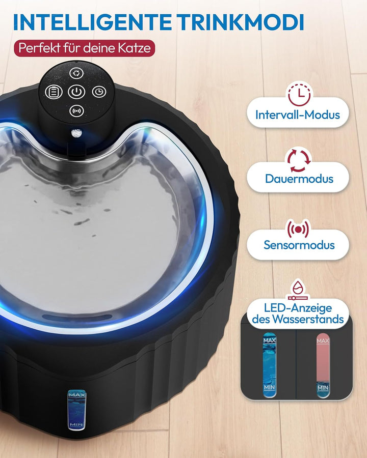 Miaura® Katzenbrunnen kabellos und super leise - Trinkbrunnen für Katze 2.8L Kapazität - Katzen Trin