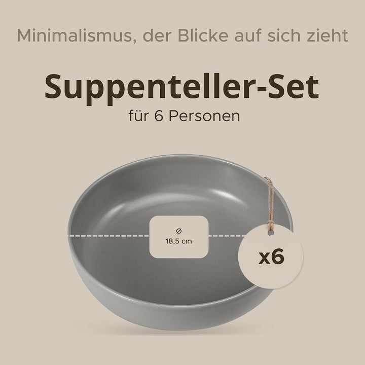 Konsimo. Elegant Suppenteller Set 6er - Schale aus Keramik - Pastateller und Tiefteller für 6 Person