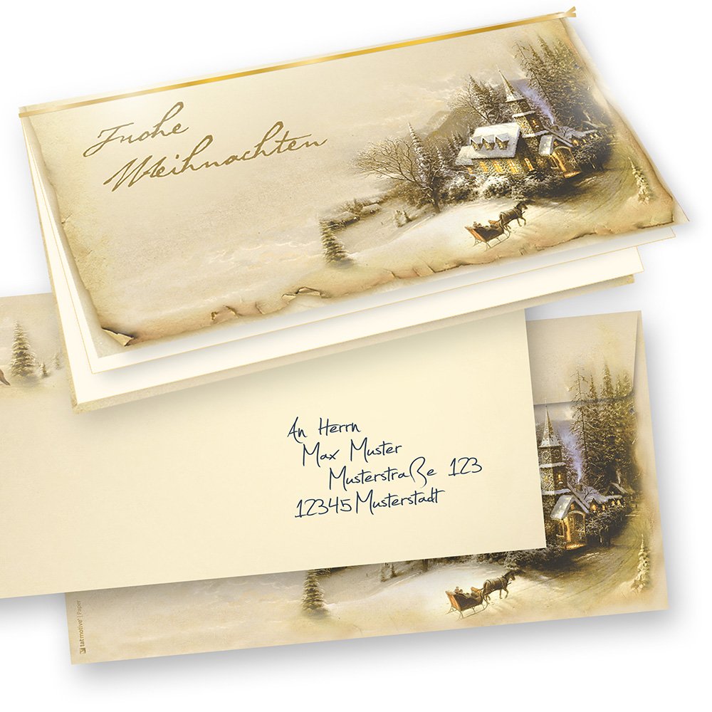 TATMOTIVE 50-er Set Weihnachtskarten Klappkarten Grusskarten Set Motiv Winteridylle Frohe Weihnachte
