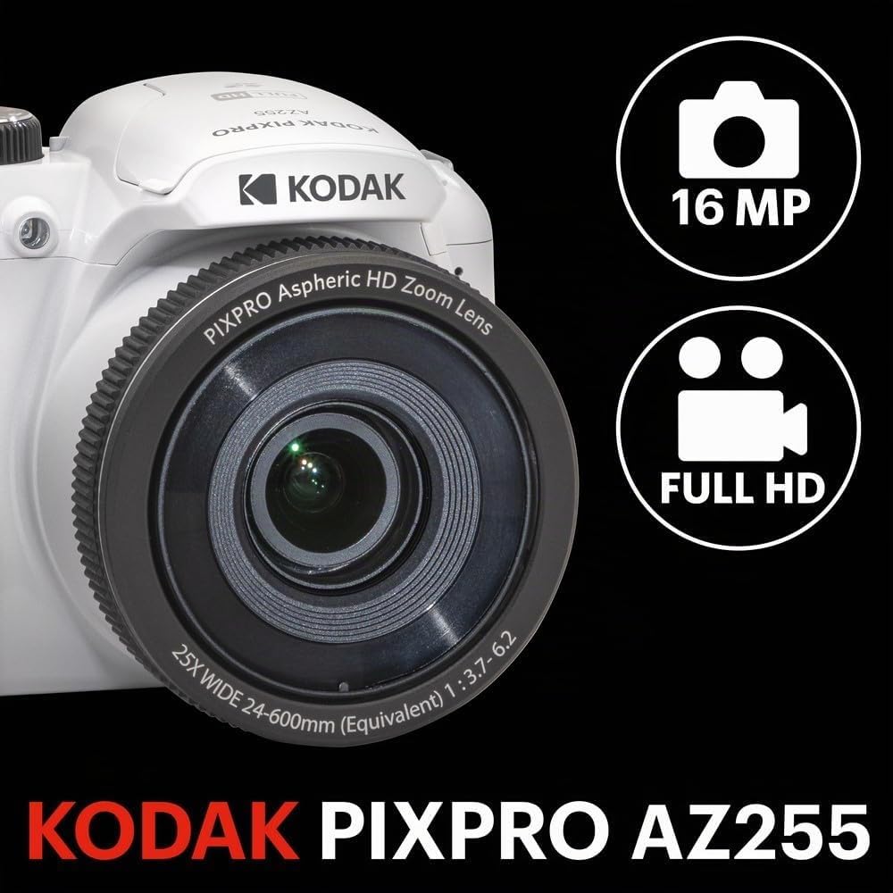 KODAK PIXPRO Astro Zoom AZ255-WH 16MP Digitalkamera mit 25-Fach optischem Zoom, 24 mm Weitwinkel, 10