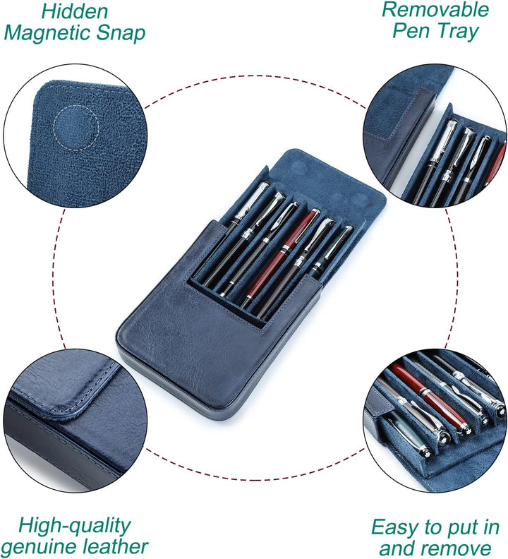 Hiram Leder-Füllfederhalter-Etui für 6 Stifte, Tragbare Aufbewahrungsbox für Stifte aus Pflanzlich G