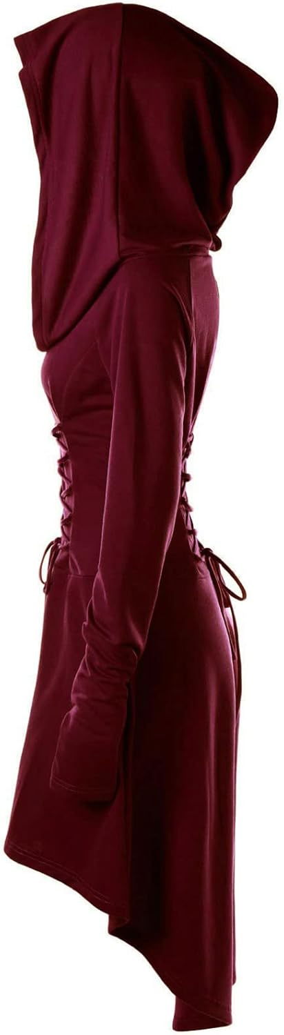 CNVAUIE Renaissance Kostüm Damen Gewand Mittelalterliches Kapuzenkleid Gothic Kleid Cosplay für Hall