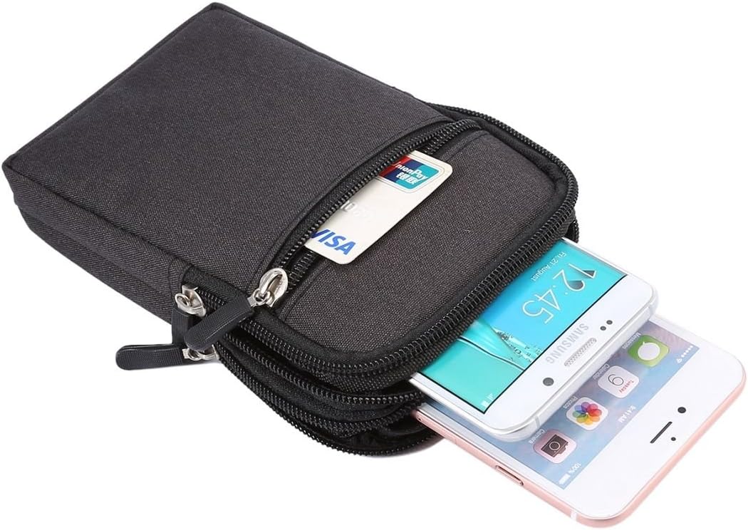 Universal Multi-Functional Vertical Stripes Pouch Bag Case Zipper Closing Carabiner for Sony Xperia