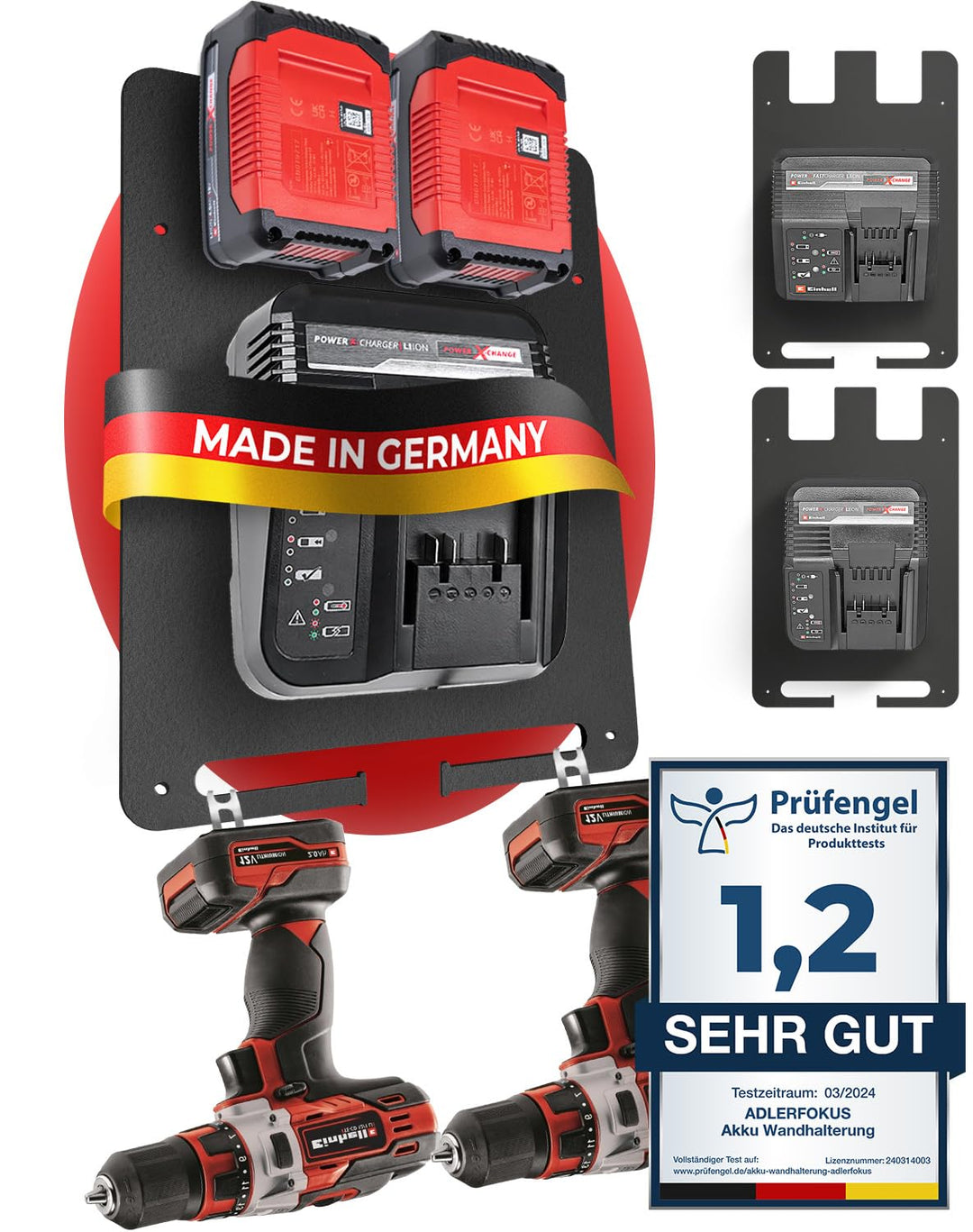 Adlerfokus Wandhalterung für Einhell Akkus & Ladegeräte [Made in Germany] Einhell Akkuhalter Wandhal