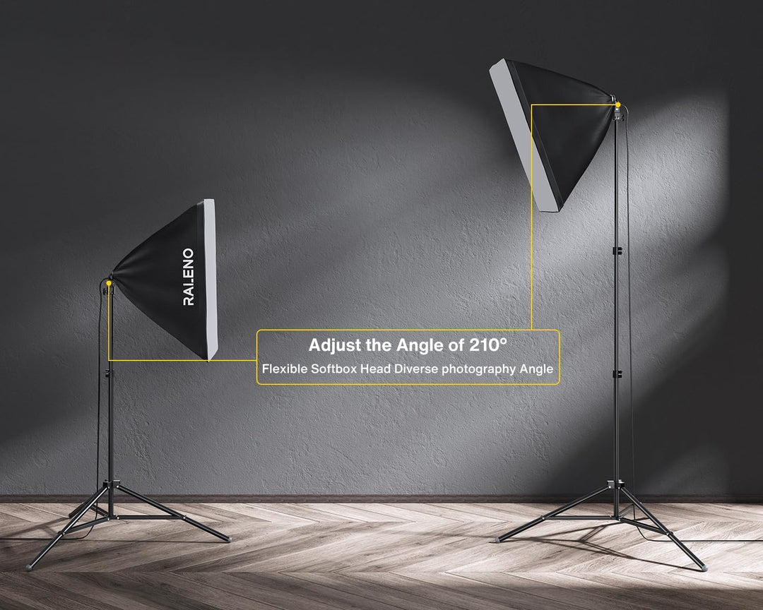RALENO Fotostudio Set, 2,6M x 3M Hintergrund Stützsystem Greensreen Set, Softbox Studio Beleuchtungs