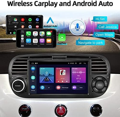Podofo Android Autoradio für FIAT 500 2007-2015 Radio Wireless Carplay Android Auto, 7 Zoll Bildschi
