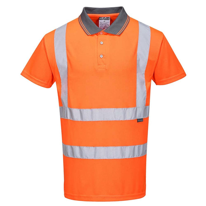 Portwest RT22 Warnschutz Kurzarm Polo Hemd Grosszügige Passform Graue Kragen | Orange, XS, EN ISO 20