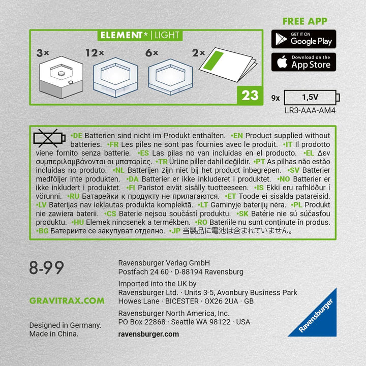 Ravensburger GraviTrax POWER Element Light 27467 - elektronische Erweiterung für deine Kugelbahn - M