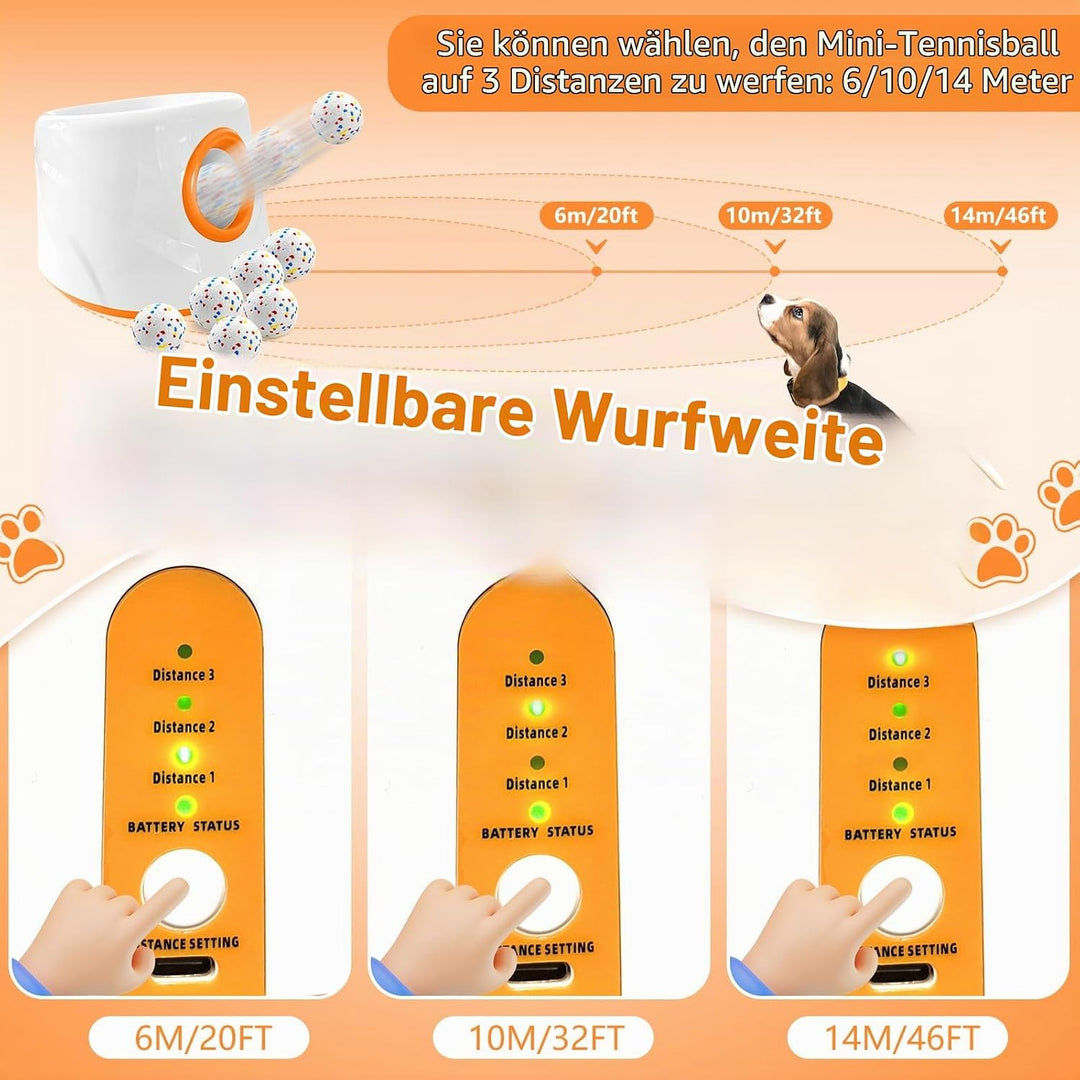 Ballwurfmaschine für Hunde, Ballmaschine Hund mit 6 E-TPU Tennisbälle, Interaktives Hundespielzeug E