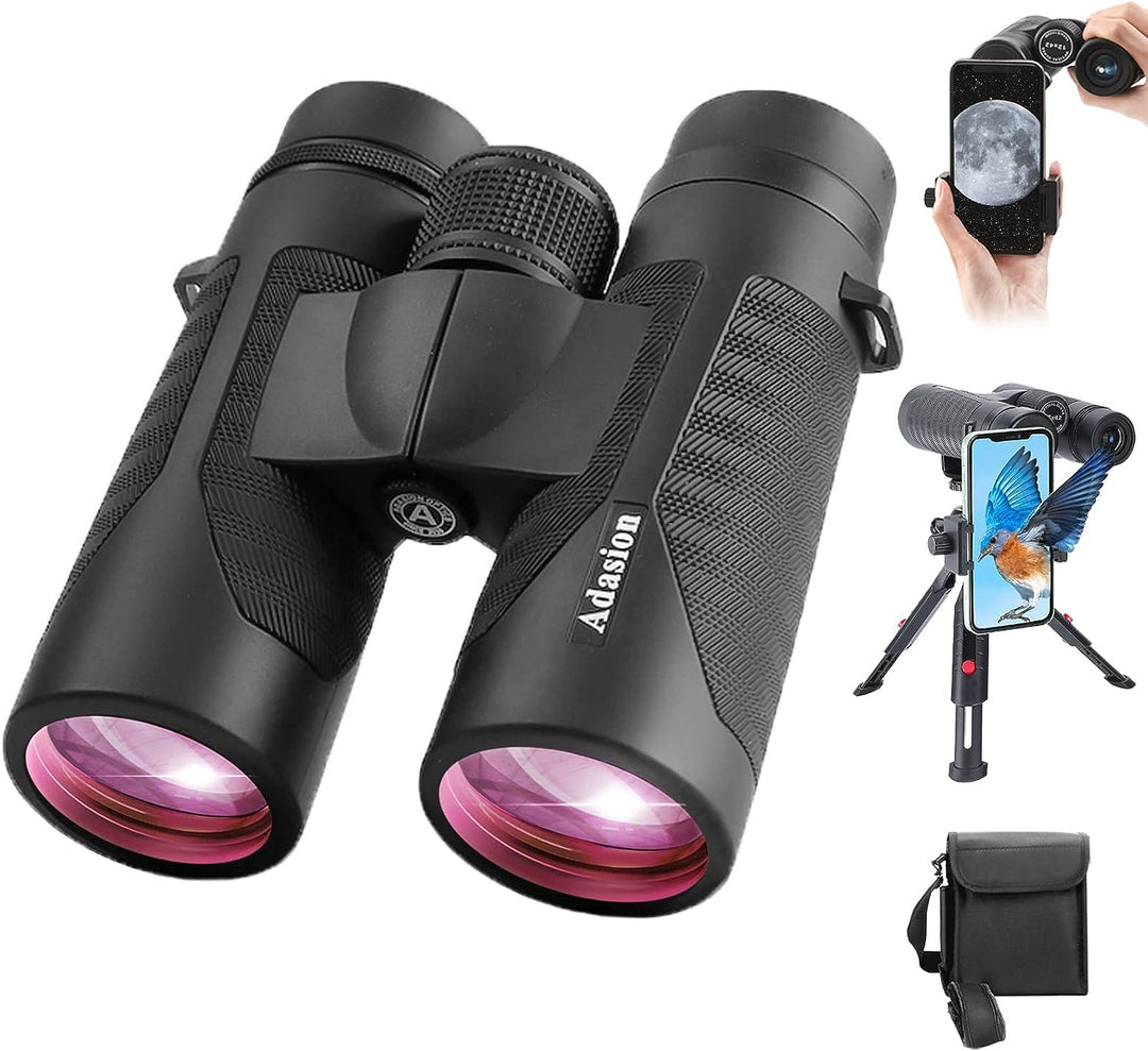 Adasion 12x42 HD Fernglas für Erwachsene mit Smartphone-Adapter und Teleskopstativ, Kompakt Fernglas