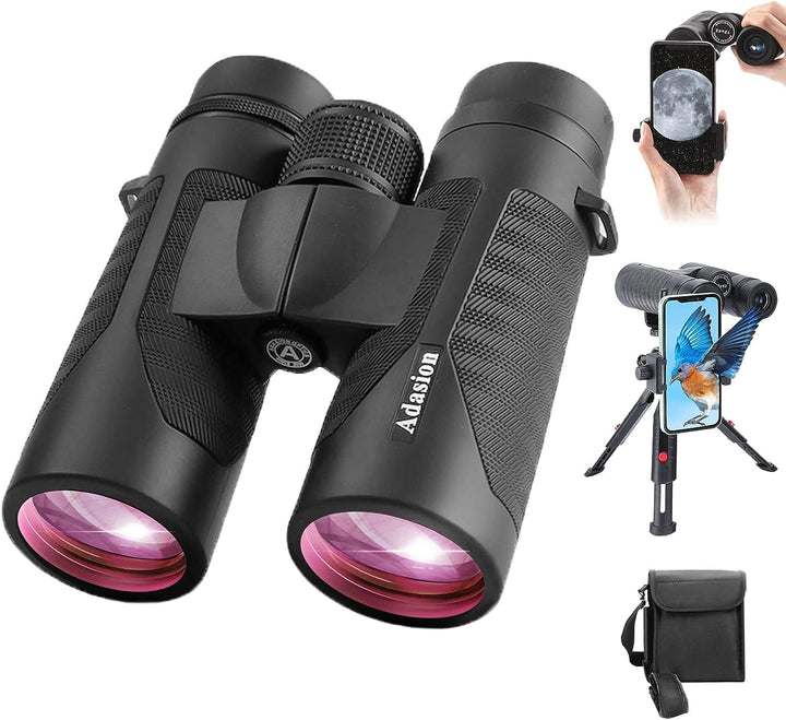 Adasion 12x42 HD Fernglas für Erwachsene mit Smartphone-Adapter und Teleskopstativ, Kompakt Fernglas