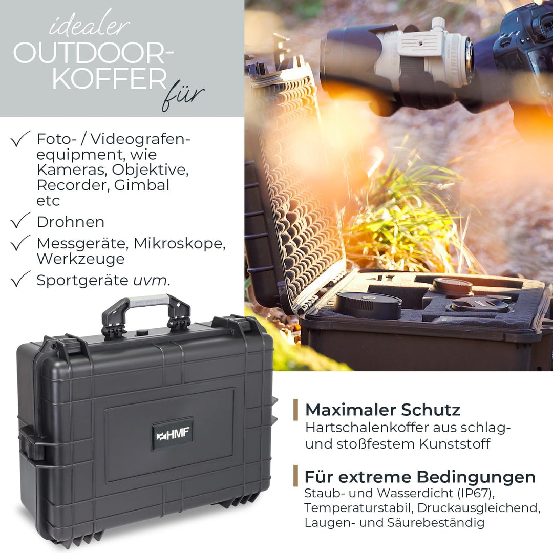HMF ODK100 Outdoor-Fotokoffer, Transportkoffer mit Rasterschaumstoff | 57 x 41,5 x 21,5 cm, 57 x 41,