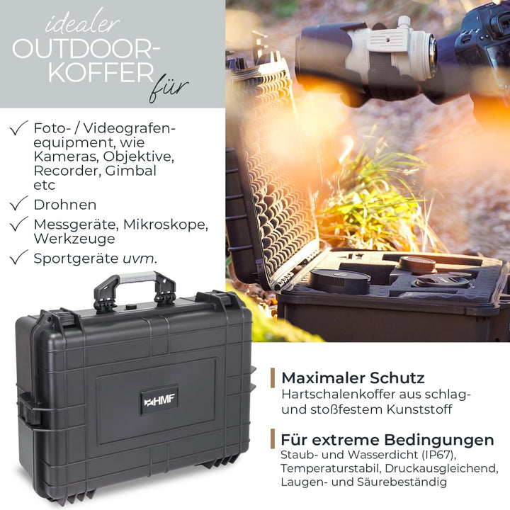HMF ODK100 Outdoor-Fotokoffer, Transportkoffer mit Rasterschaumstoff | 57 x 41,5 x 21,5 cm, 57 x 41,
