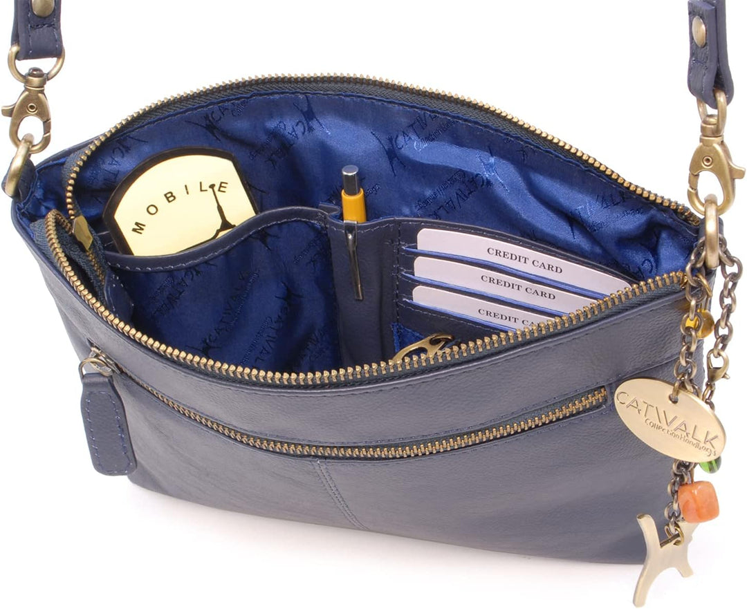 Catwalk Collection Handbags - Damen Umhängetasche Klein - Crossbody Bag - Gesteppte Leder - Clutch m