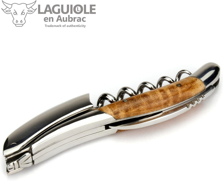 Laguiole en Aubrac Sommelierbesteck - geflammter Ahorn - Edelstahl glänzend - Kellnermesser Weinöffn