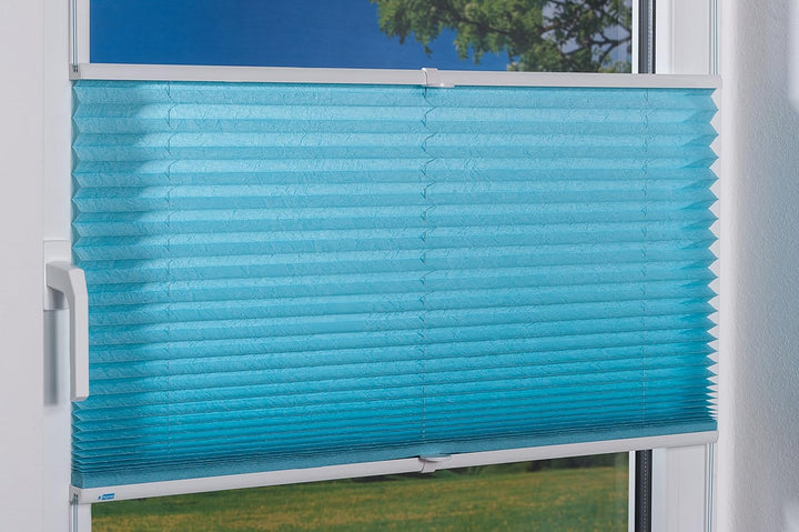 K-home 360273-5 Klemmfix-Plissee 80 x 130 cm (B x L) Iceblau Lichtschutz +++ Moderne Crushed Optik +