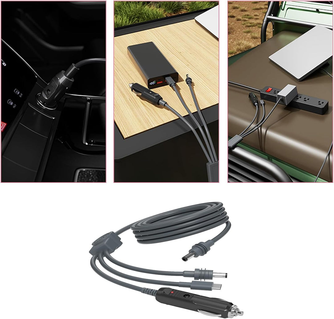 3 in 1 Autoladegerät mit USB C auf DC, 3M, 100W, Type C/D-C/Autoladegerät zu DC Ersatzkabel, Mehrere
