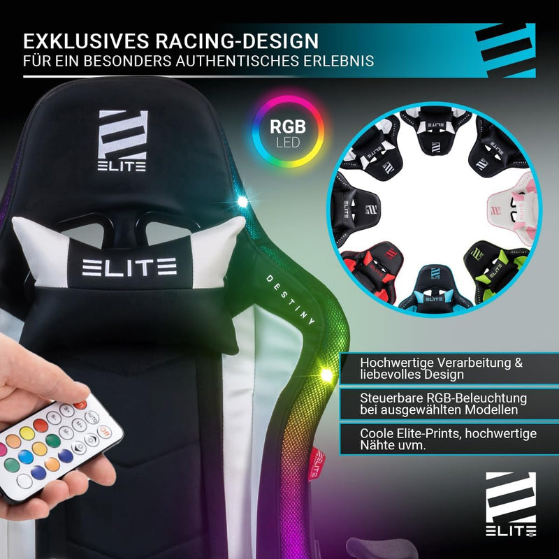 ELITE LED Gaming Stuhl MG200 Destiny - Ergonomischer Bürostuhl - Schreibtischstuhl - Chefsessel - Se