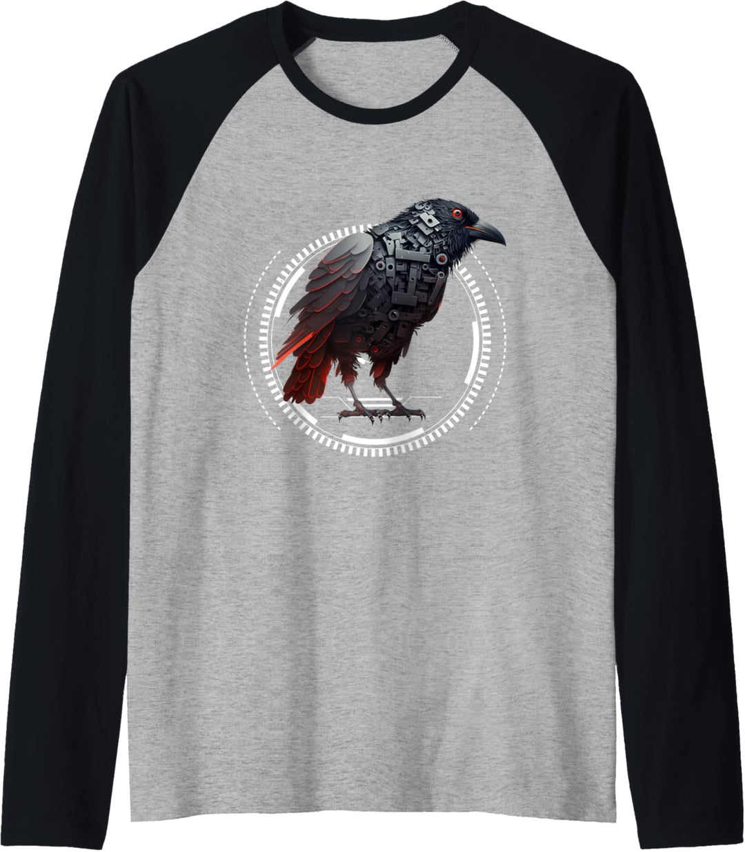 Roboter Raben Outfit Futuristischer Rabe Design Retro Vogel Raglan