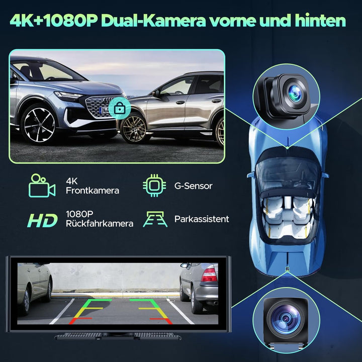 Lamto Autoradio für Apple Carplay Android Auto mit Dashcam Vorne Hinten 4K+1080P, 9,26 Zoll Tragbare