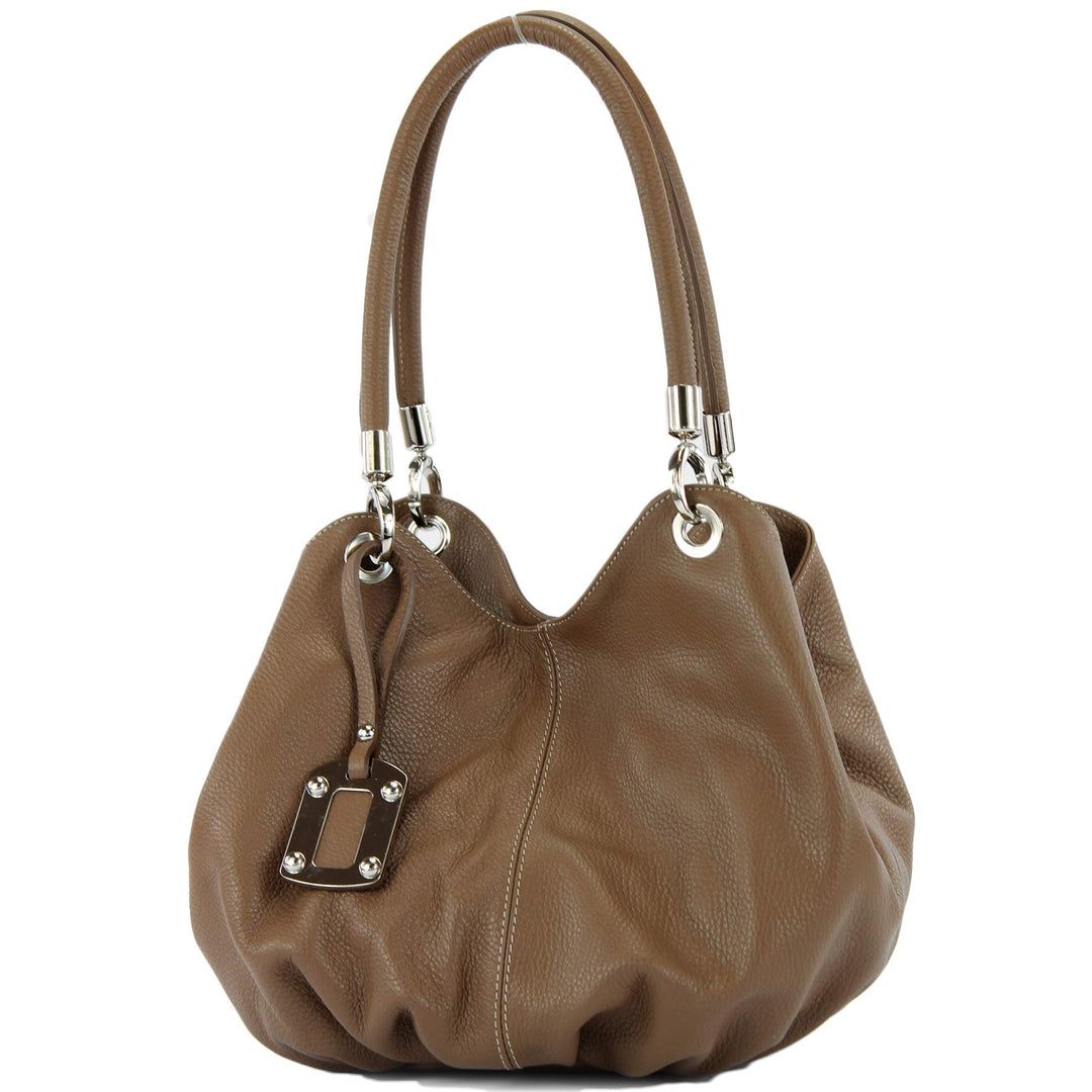 modamoda de - 228 - ital. Beuteltasche aus festem Leder Blassbraun, Blassbraun