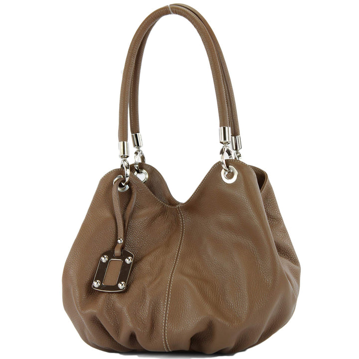 modamoda de - 228 - ital. Beuteltasche aus festem Leder Blassbraun, Blassbraun