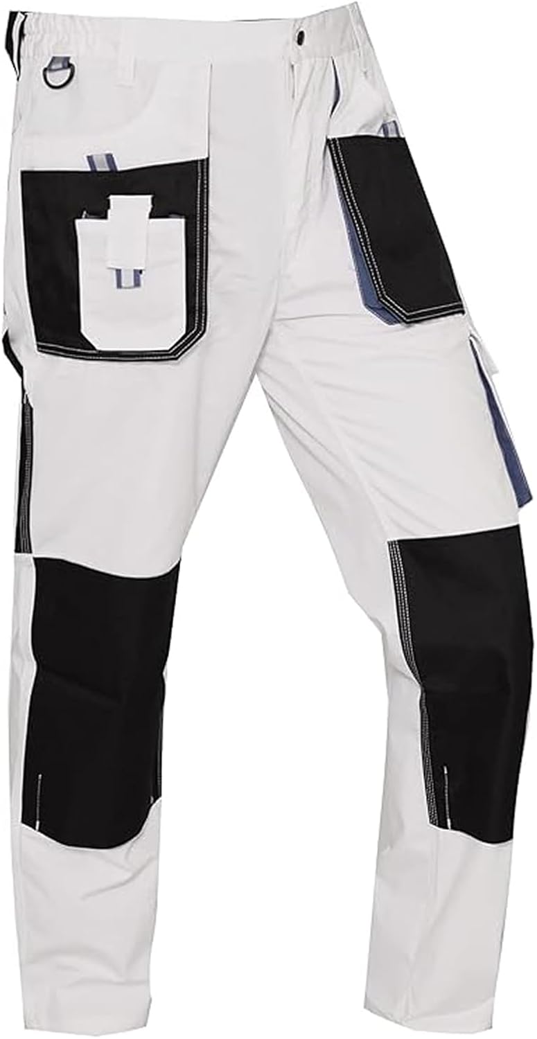 WORK IDEA Herren-Arbeitshose mit Oxford-Knietaschen, strapazierfähigem Canvas S Weiss, S Wei&amp;