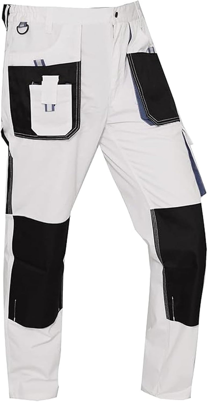 WORK IDEA Herren-Arbeitshose mit Oxford-Knietaschen, strapazierfähigem Canvas S Weiss, S Wei&amp;