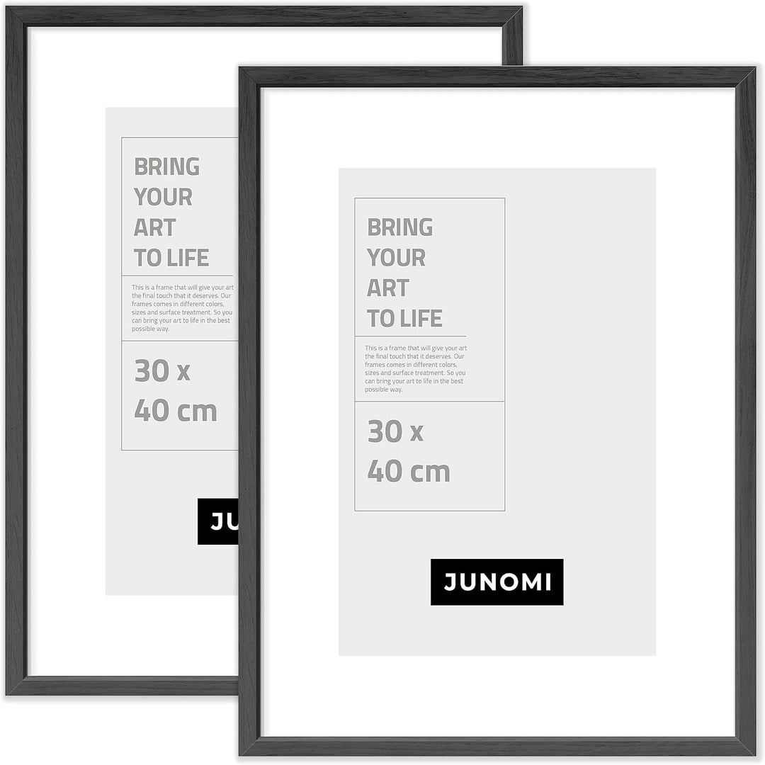 JUNOMI® 2 x Bilderrahmen 30 x 40 cm Holz | Farbe Schwarz | Bilderrahmen Schwarz mit bruchsicherem Ac