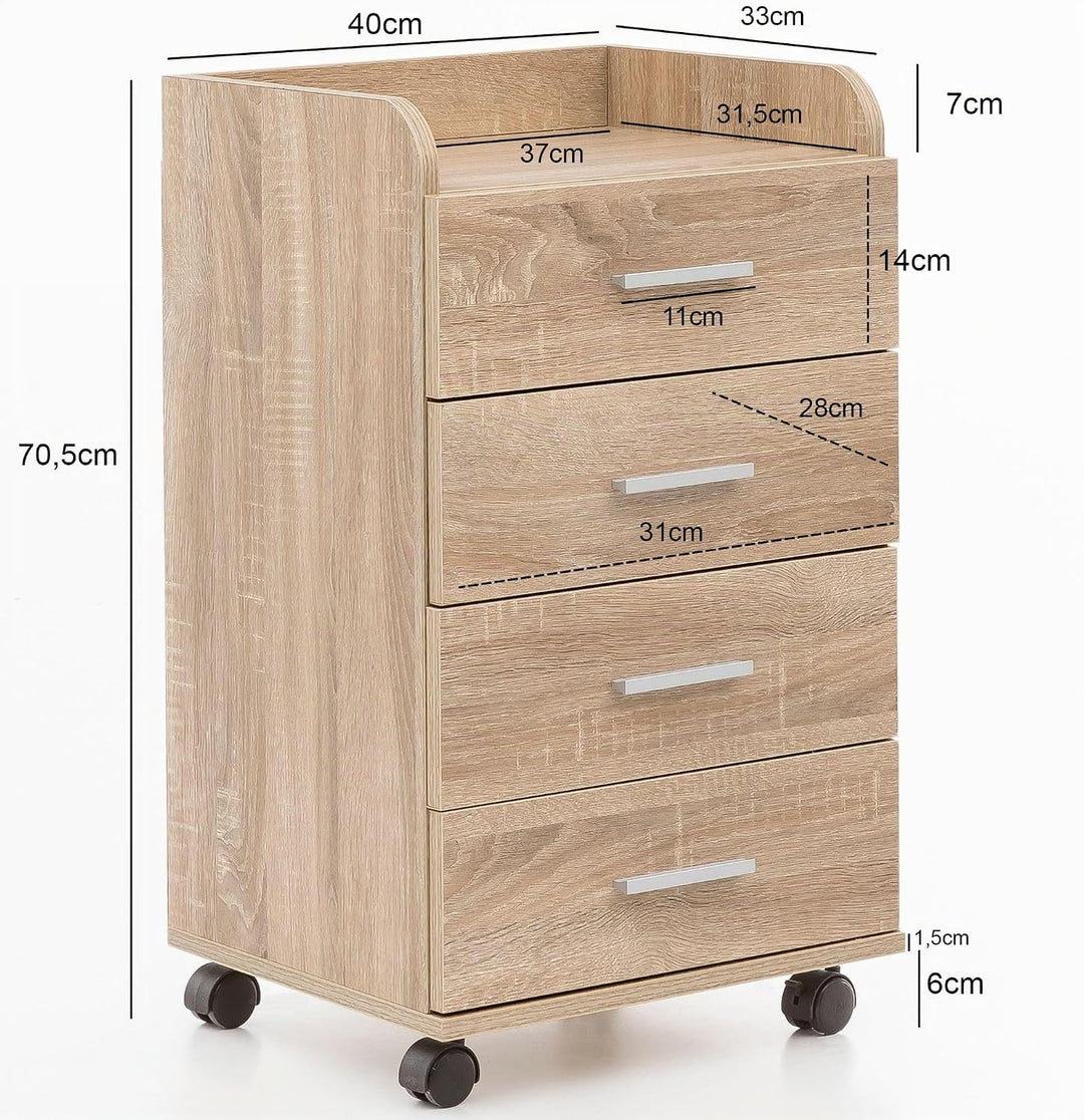 FineBuy Rollcontainer 40 x 70,5 x 33 cm, Schreibtisch-Container Rollschrank 4 Schubladen, Moderner S