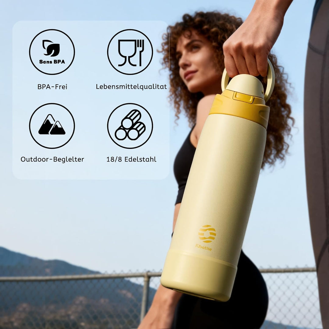 Fjbottle Edelstahl Trinkflasche 1L/750ML – 1-Klick Öffnung BPA-frei Wasserflasche für Sport, Schule,
