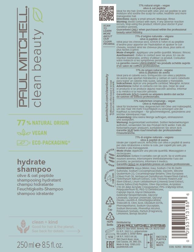 Paul Mitchell Clean Beauty Hydrate Shampoo – reichhaltige Haar-Wäsche mit Oliven-Öl, feuchtigkeitssp