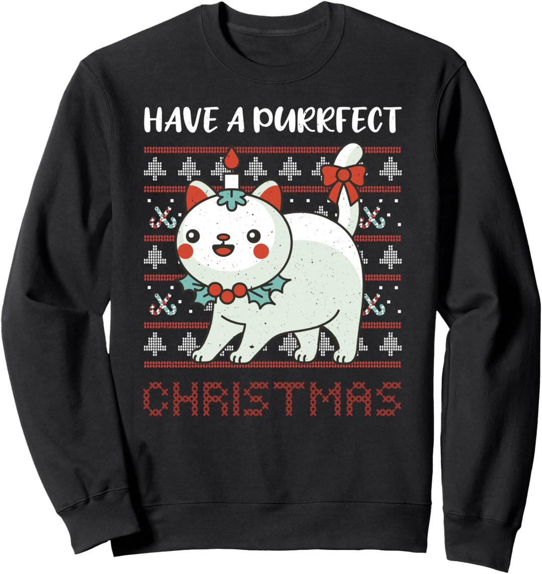 Purr Merry Snow Kawaii Katze Dezember Ugly Christmas Sweatshirt