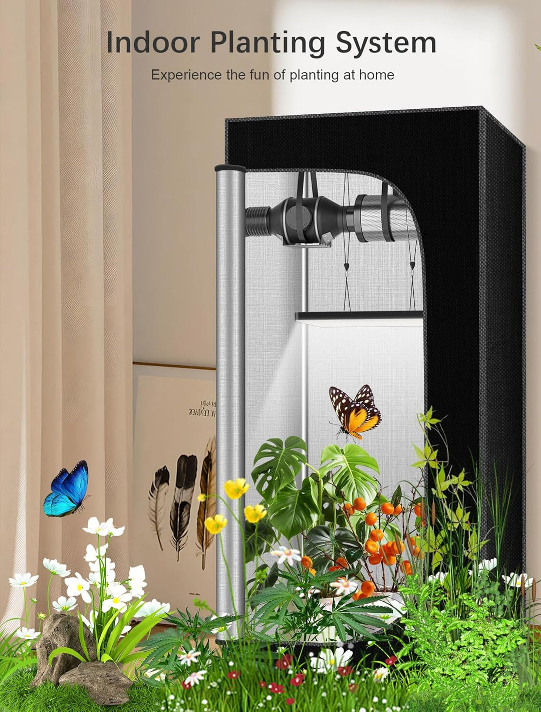 Komplettes Growzelt Set, 90x90x180cm Growbox, Growzelt-System mit 100W LED-Wachstumslicht, automatis