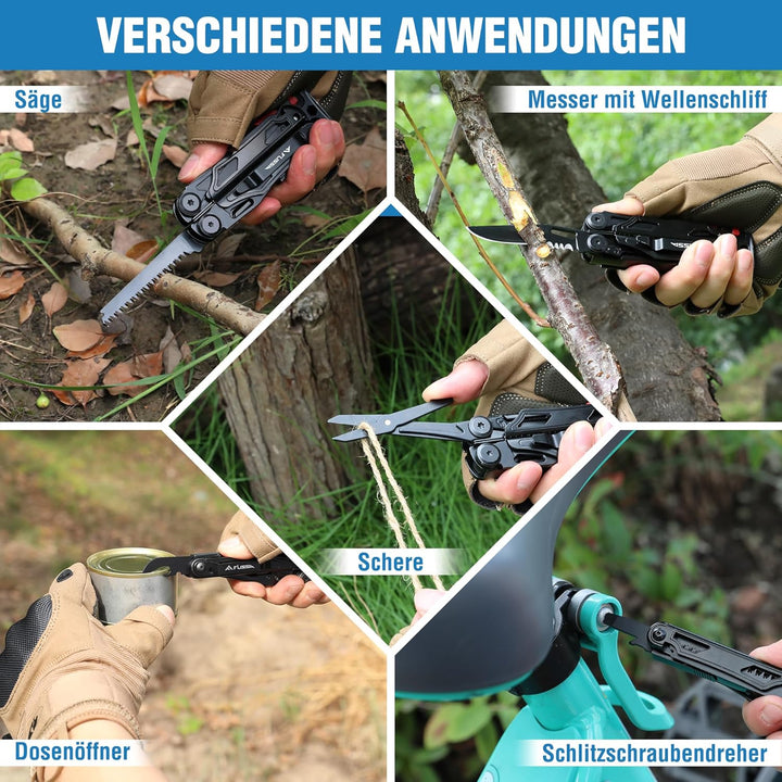 FLISSA Multifunktionszange 19-in-1, Multitool mit Glasbrecher und Feuerstarter, Faltbares Multifunkt