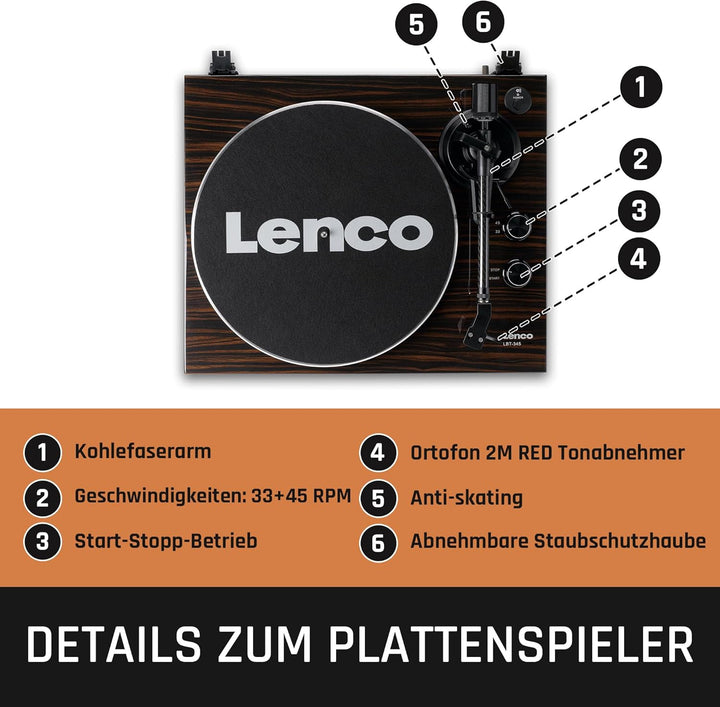 Lenco LBT-345WA - Plattenspieler mit Bluetooth® und 2M Red Tonabnehmer, inklusive verchromtem Platte