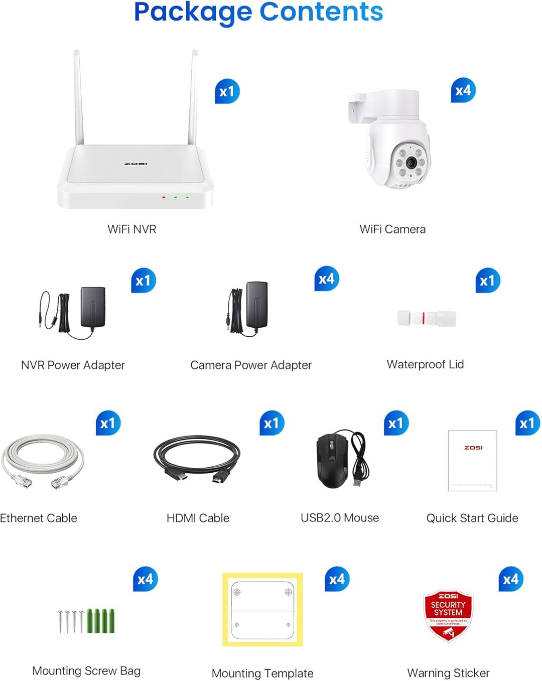 ZOSI 5MP Wi-Fi 6 WLAN Überwachungskamera Set, Farbnachtsicht, 8CH NVR mit 1TB HDD, Personen-/Fahrzeu