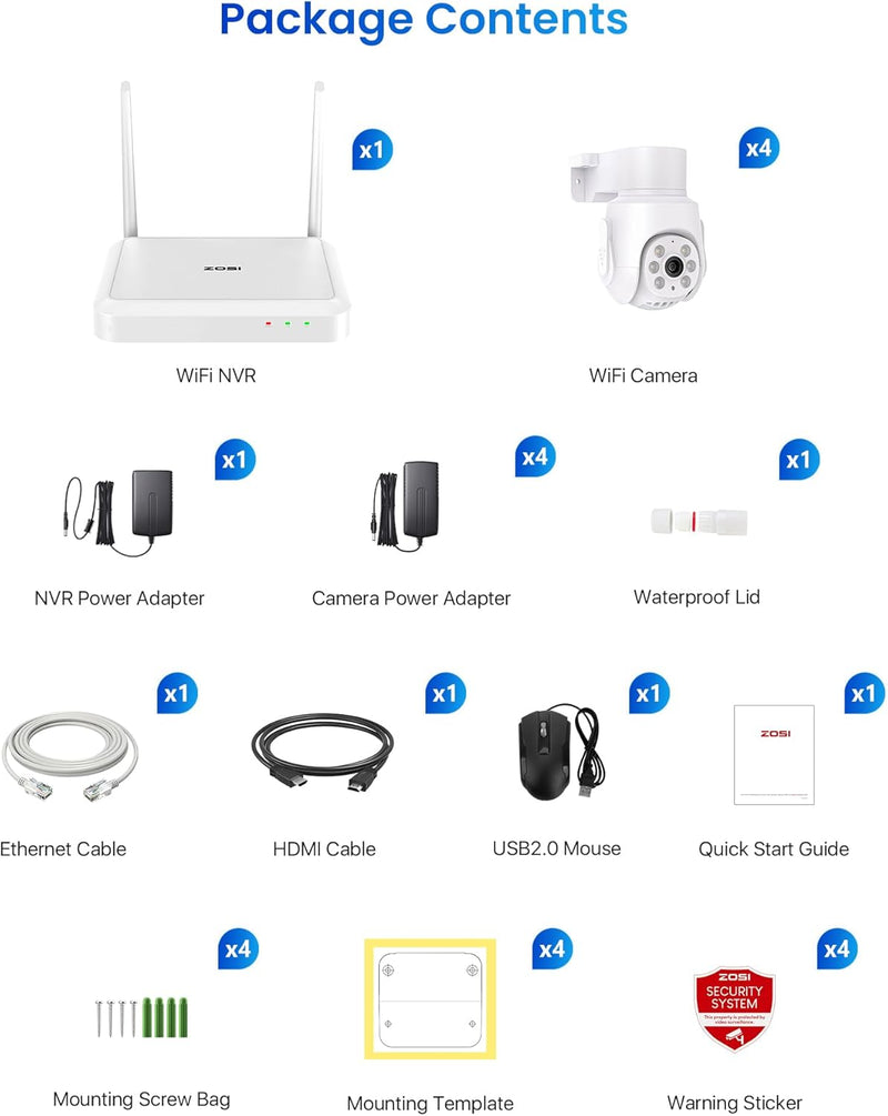 ZOSI 5MP Wi-Fi 6 WLAN Überwachungskamera Set, Farbnachtsicht, 8CH NVR mit 1TB HDD, Personen-/Fahrzeu