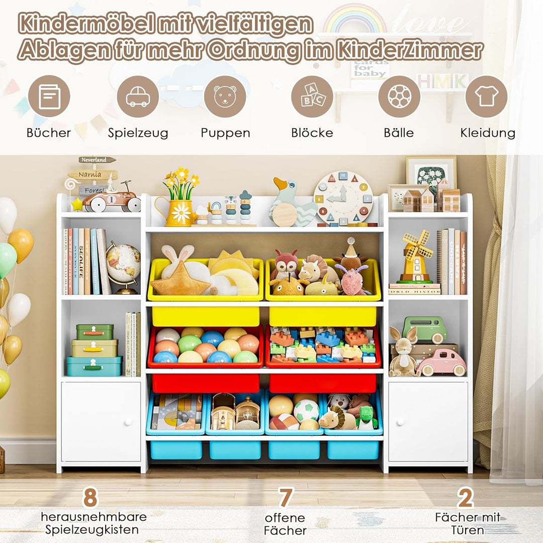FOREHILL Kinderregal mit 8 bunten Boxen Kinderzimmer Möbel Holz Bücherregal für Kinder Kinderzimmer