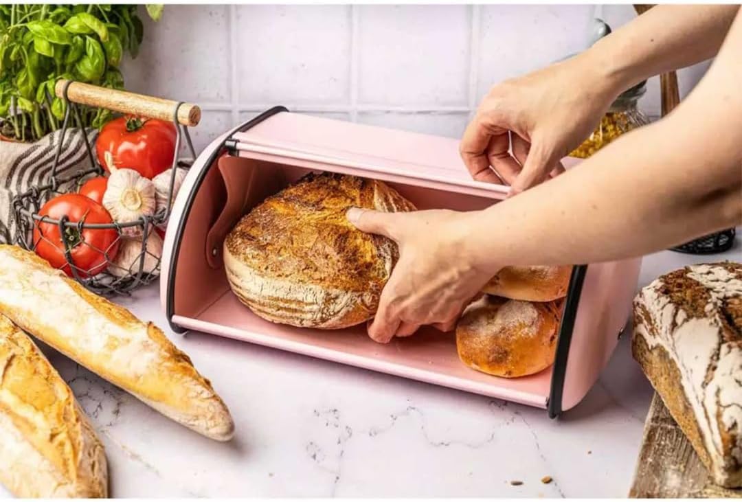 KING HOFF Brotkasten Brotbox Brotbehälter Brotdose (Rose, 44L x 27B x 18,5H cm) Rose 44 cm x 27 cm x