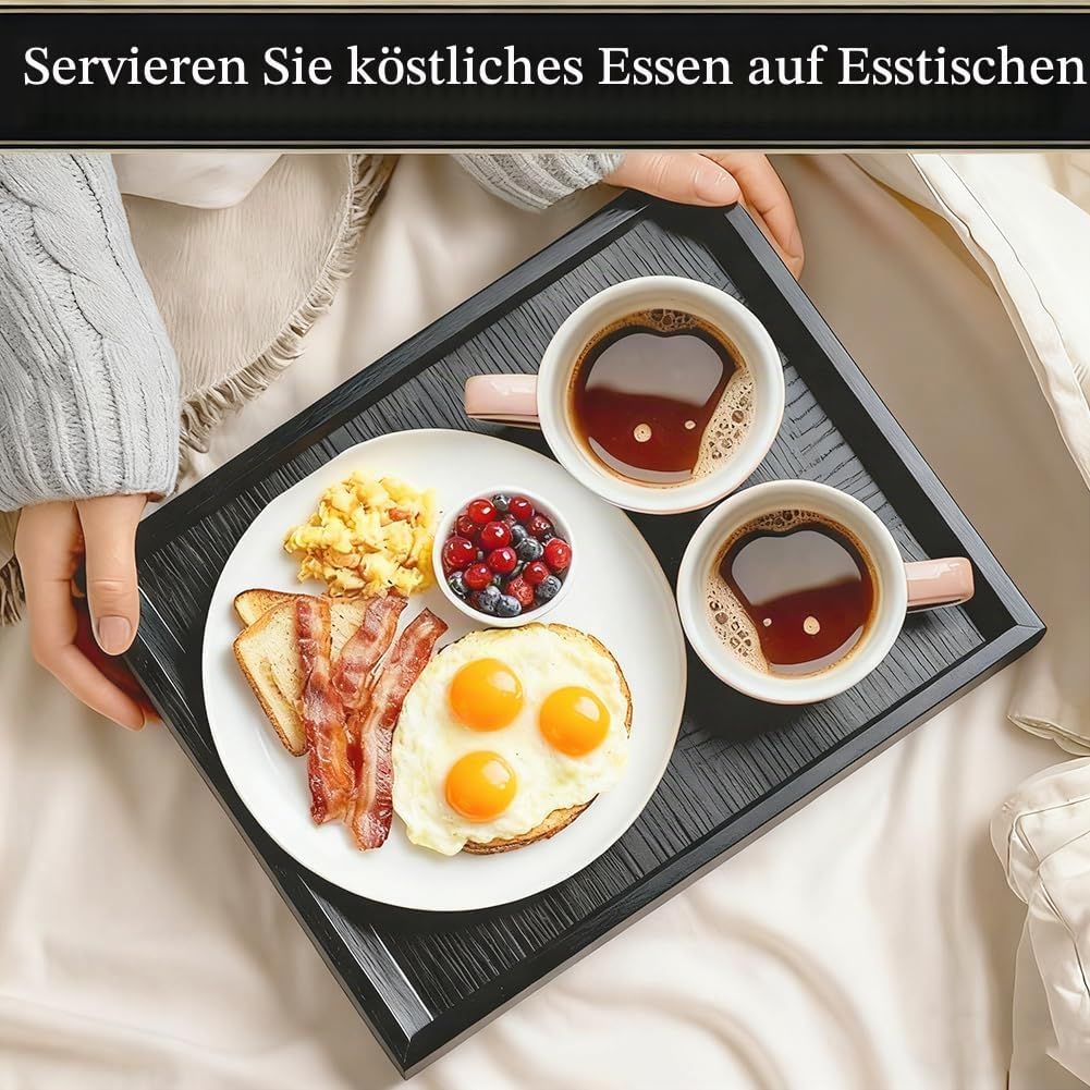 Holz Tee Tablett, schwarzes Rechteck Serviertabletts Kaffee Snack Essen Mahlzeiten Teller zum Frühst