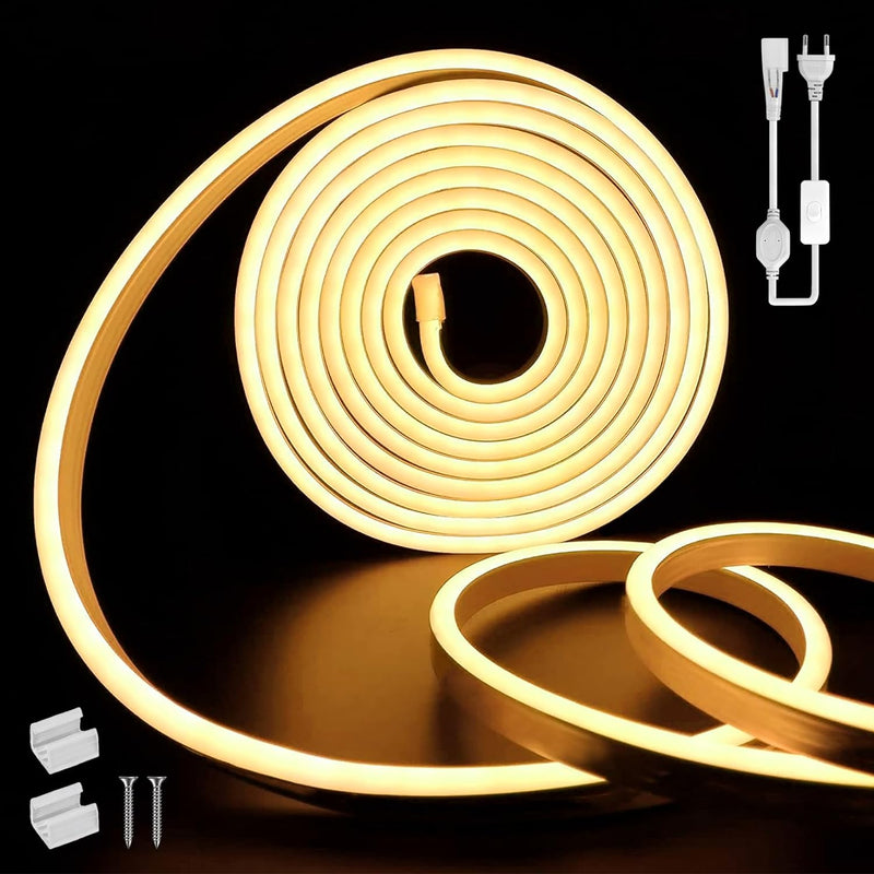 Neon LED Streifen 2m, SUCIKORIO® Led Strip 3000K Wasserdicht Led Lichterkette Aussen 230V 120 LED/m