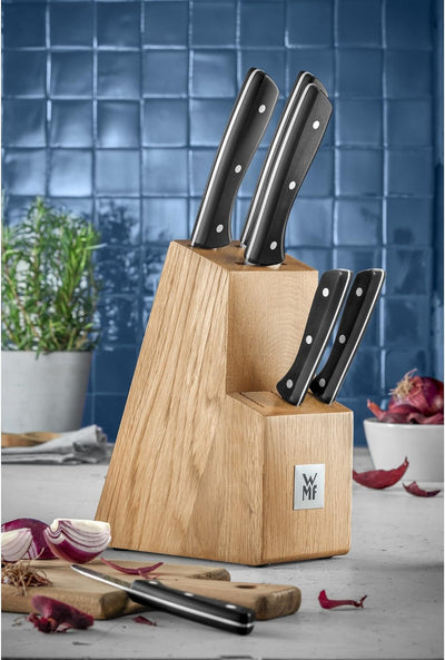 WMF Messerblock mit Messerset, 7-teilig, 6 Messer geschmiedet, 1 Block aus Buchenholz, Spezialklinge