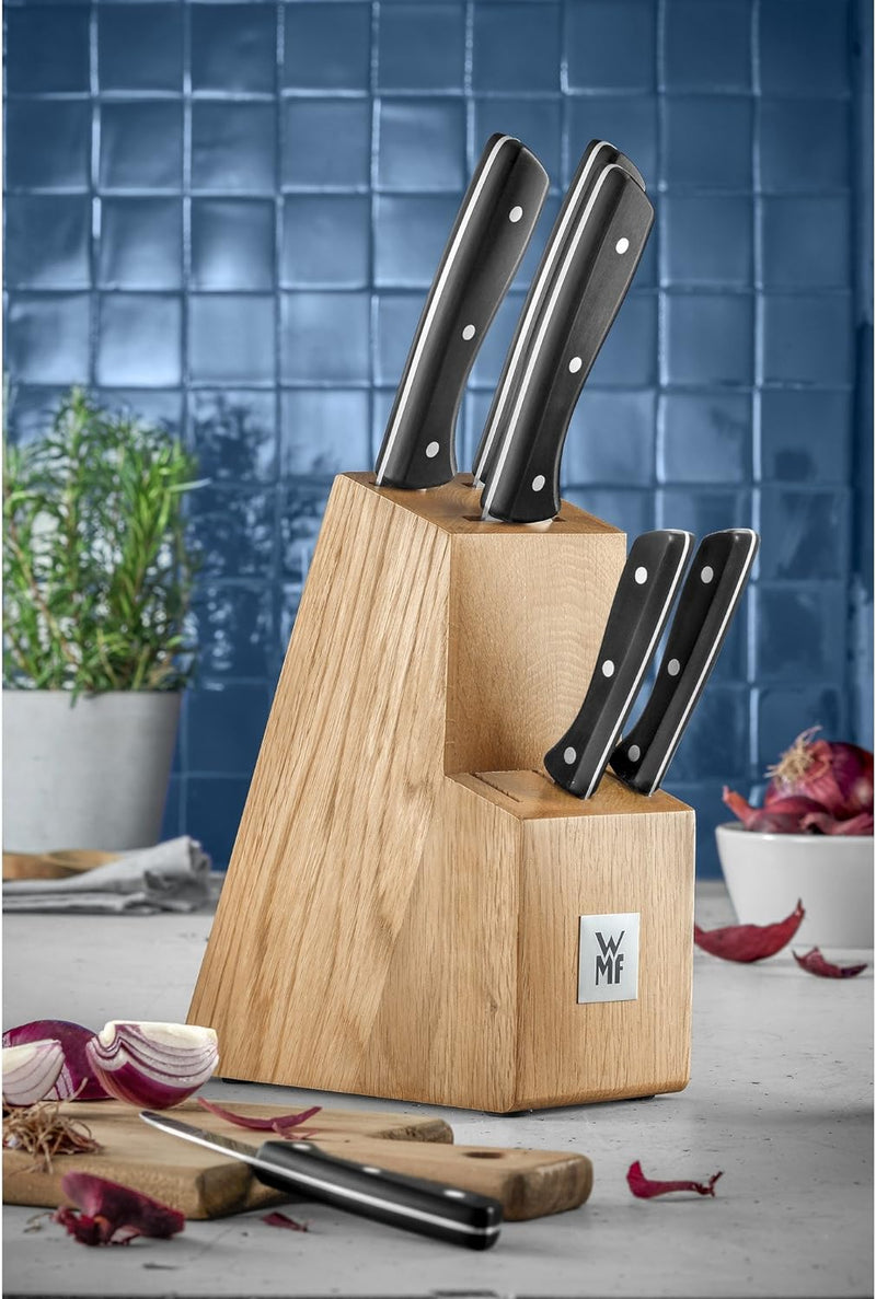 WMF Messerblock mit Messerset, 7-teilig, 6 Messer geschmiedet, 1 Block aus Buchenholz, Spezialklinge