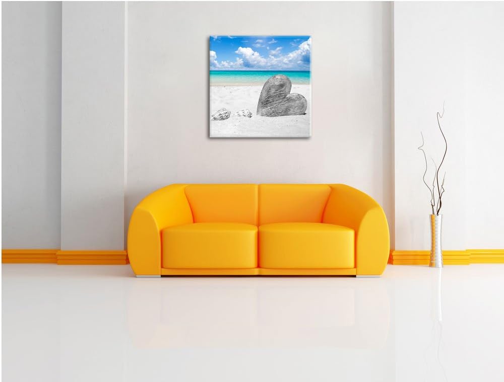 Pixxprint Weisser Sandstrand mit Muscheln Schwarz/Weiss, Format: 70x70 auf Leinwand, 70x70